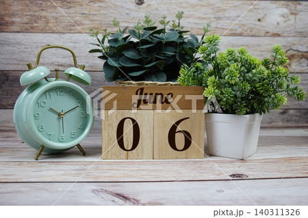 Wooden Calendar Showing the Date of June 6th. Day 6 of June Month Wooden Calendar Showing the Date of June 6th. Day 6 of June Month 140311326