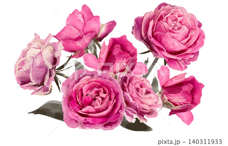 ピンク色の薔薇の花のブーケ（水彩画） 140311933