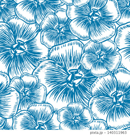 Seamless pattern with blue linen flowers. Graphic, vector, and hand-drawn illustrations. Perfect for labels and packaging, textiles and decor, as well as for wallpaper, tablecloths, curtains, and more Seamless pattern with blue linen flowers. Graphic, vector, and hand-drawn illustrations. Perfect for labels and packaging, textiles and decor, as well as for wallpaper, tablecloths, curtains, and more 140311963