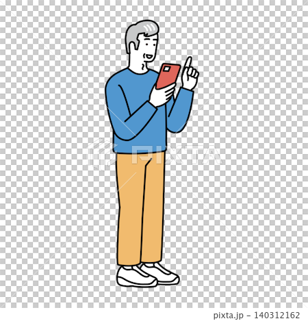 スマホを操作するシニア男性のイラスト 笑顔・デジタル活用・アクティブシニア スマホを操作するシニア男性のイラスト 笑顔・デジタル活用・アクティブシニア 140312162