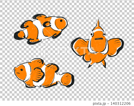 手描き風のカクレクマノミのイラスト 3点セット 140312206