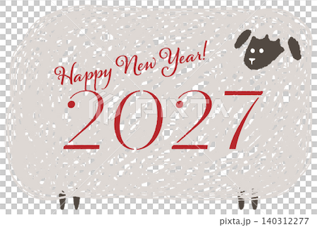 2027羊年可愛又輕鬆的綿羊主題新年卡片設計。 140312277