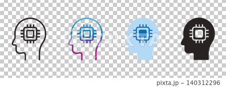 An icon representing artificial intelligence and AI utilization. A vector illustration of a profile and a chip. An icon representing artificial intelligence and AI utilization. A vector illustration of a profile and a chip. 140312296