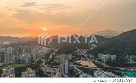 May 29 2022 A Kowloon West skyline at sunset 140312554