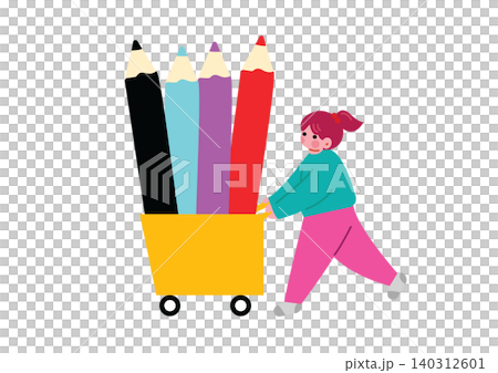 一幅女孩拿著色鉛筆的插圖。 一幅女孩拿著色鉛筆的插圖。 140312601