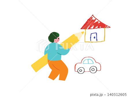 色鉛筆で絵を描く男の子のイラスト 140312605