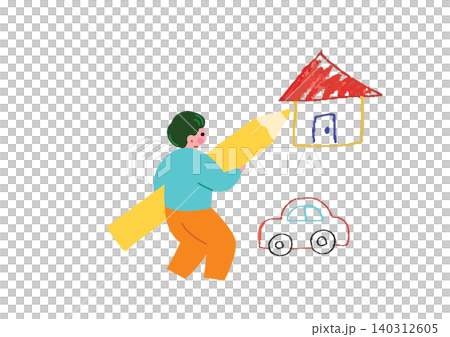 色鉛筆で絵を描く男の子のイラスト 140312605