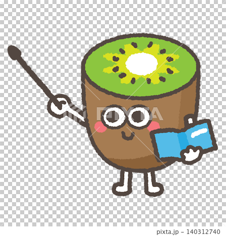 A cute green kiwi character teaching with a pointer stick. A cute green kiwi character teaching with a pointer stick. 140312740