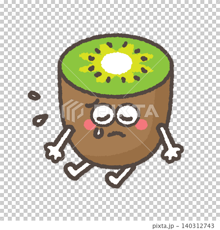 A cute green kiwi character sitting and shedding tears. A cute green kiwi character sitting and shedding tears. 140312743