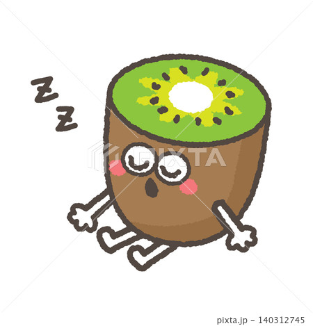 居眠りをするかわいいグリーンキウイのキャラクター 居眠りをするかわいいグリーンキウイのキャラクター 140312745