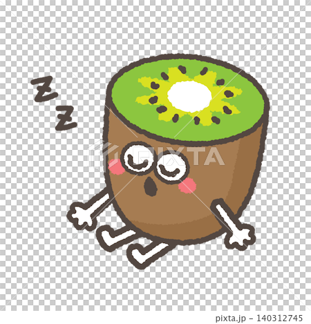 居眠りをするかわいいグリーンキウイのキャラクター 居眠りをするかわいいグリーンキウイのキャラクター 140312745