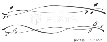 じんわりしたマーカーで描いた葉が舞う二重ラインセットモノクロ じんわりしたマーカーで描いた葉が舞う二重ラインセットモノクロ 140312748