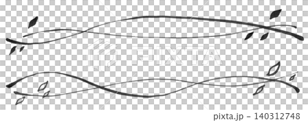 じんわりしたマーカーで描いた葉が舞う二重ラインセットモノクロ じんわりしたマーカーで描いた葉が舞う二重ラインセットモノクロ 140312748