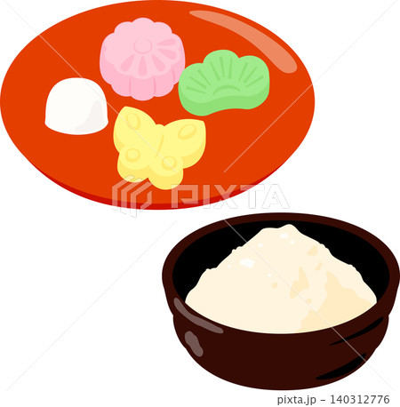 鉢に入った和三盆糖と皿に盛った干菓子 鉢に入った和三盆糖と皿に盛った干菓子 140312776