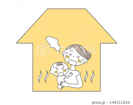 暑さでつらそうな母親と赤ちゃんのイラスト単色 暑さでつらそうな母親と赤ちゃんのイラスト単色 140312838