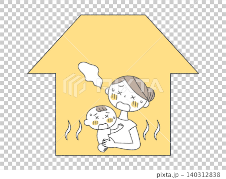 暑さでつらそうな母親と赤ちゃんのイラスト単色 暑さでつらそうな母親と赤ちゃんのイラスト単色 140312838