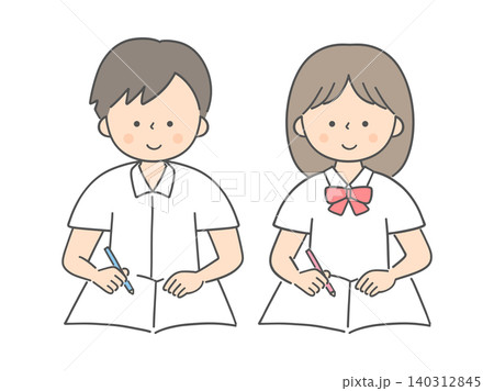 勉強をする中学生の男女 勉強をする中学生の男女 140312845