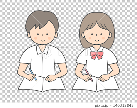 勉強をする中学生の男女 勉強をする中学生の男女 140312845