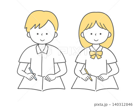 勉強をする中学生の男女単色 勉強をする中学生の男女単色 140312846