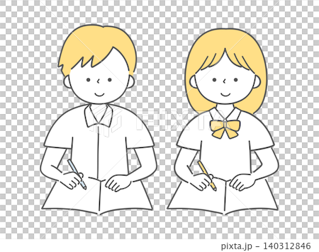 勉強をする中学生の男女単色 勉強をする中学生の男女単色 140312846
