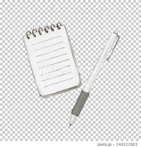 Pen and notepad, writing instruments, stationery, watercolor, illustration Pen and notepad, writing instruments, stationery, watercolor, illustration 140312881