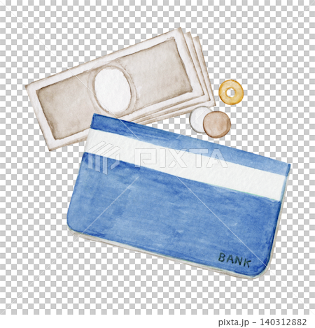 Bankbook and cash; bank account; watercolor illustration Bankbook and cash; bank account; watercolor illustration 140312882