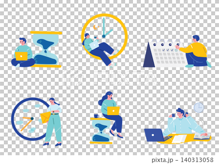 時間に追われる人々のイラストセット 時間に追われる人々のイラストセット 140313058