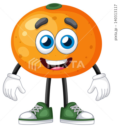 Smiling Cartoon Orange Character with Sneakers and Gloves Smiling Cartoon Orange Character with Sneakers and Gloves 140313117