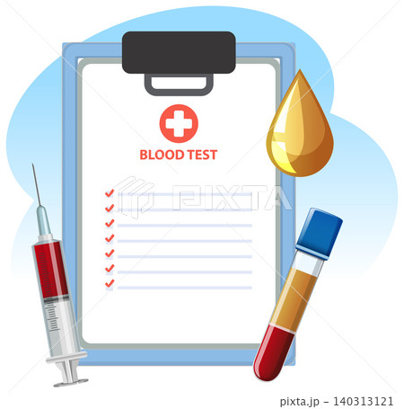 Medical Blood Test Checklist with Syringe and Sample Tube Medical Blood Test Checklist with Syringe and Sample Tube 140313121