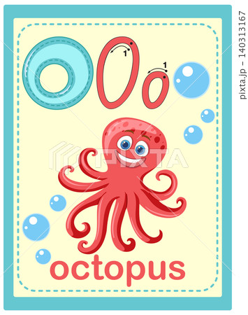 Educational Alphabet Flashcard for Letter O with Cartoon Octopus Illustration Educational Alphabet Flashcard for Letter O with Cartoon Octopus Illustration 140313167