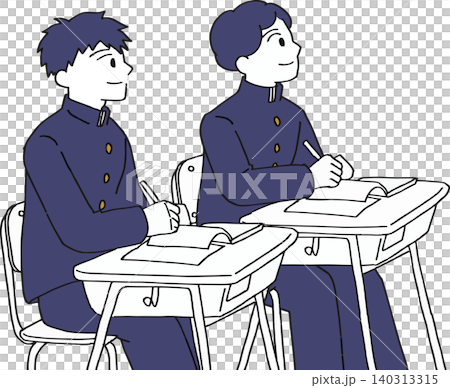 一幅插圖(兩種顏色,簡潔),描繪了兩個國中男生努力學習準備高中入學考試並參加補習班的情景。 一幅插圖(兩種顏色,簡潔),描繪了兩個國中男生努力學習準備高中入學考試並參加補習班的情景。 140313315