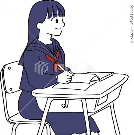 高校受験や塾の授業に真剣に取り組む女子中学生のイラスト(2色・シンプル) 高校受験や塾の授業に真剣に取り組む女子中学生のイラスト(2色・シンプル) 140313316