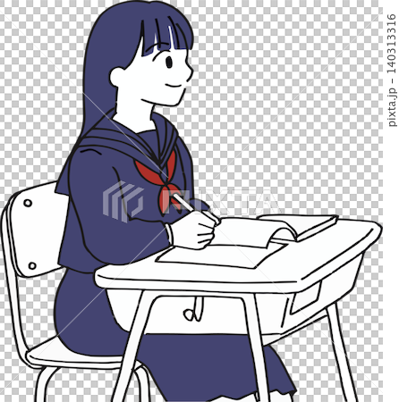 高校受験や塾の授業に真剣に取り組む女子中学生のイラスト(2色・シンプル) 高校受験や塾の授業に真剣に取り組む女子中学生のイラスト(2色・シンプル) 140313316