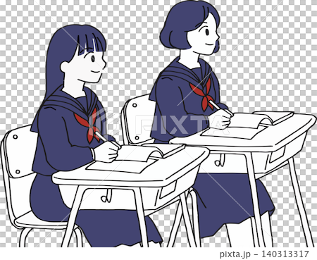 一幅插圖(兩種顏色,簡潔),描繪了兩個國中女生努力準備高中入學考試並參加補習班的情景。 一幅插圖(兩種顏色,簡潔),描繪了兩個國中女生努力準備高中入學考試並參加補習班的情景。 140313317