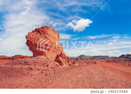 Rocky mountain desert. Mushroom and a half in Timna Park, Israel Rocky mountain desert. Mushroom and a half in Timna Park, Israel 140313384