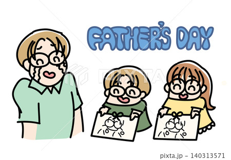 父の日に似顔絵をプレゼントする姉弟のイラスト|家族・感謝・6月イメージ素材 父の日に似顔絵をプレゼントする姉弟のイラスト|家族・感謝・6月イメージ素材 140313571