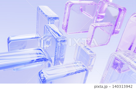 Abstract glass block tech 3D background with holographic transparent square shapes render. Gradient crystal rectangle plates, iridescent geometric pattern, modern screen wallpaper. 3D illustration 140313942