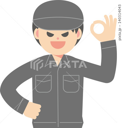 オッケーサインを出す作業服の悪い男性 オッケーサインを出す作業服の悪い男性 140314043