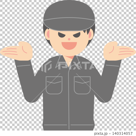 両手を広げる作業服の悪い男性 両手を広げる作業服の悪い男性 140314057