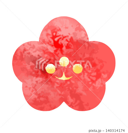水彩手書き風のシンプルな赤い梅の花のイラスト 水彩手書き風のシンプルな赤い梅の花のイラスト 140314174