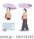 雨の中を傘をさして歩く笑顔の女性 140314183