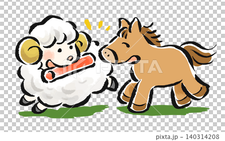 The zodiac signs of the Horse and Sheep are passing the baton from the Year of the Horse to the Year of the Sheep. The zodiac signs of the Horse and Sheep are passing the baton from the Year of the Horse to the Year of the Sheep. 140314208