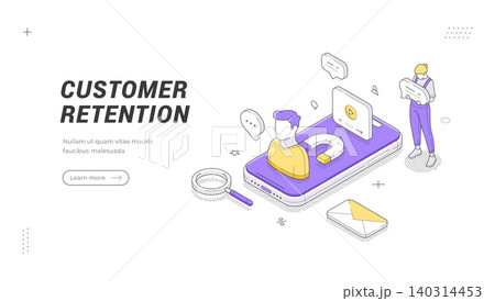 Customer Retention Marketing Strategy Isometric Web Banner Template Vector Illustration 140314453