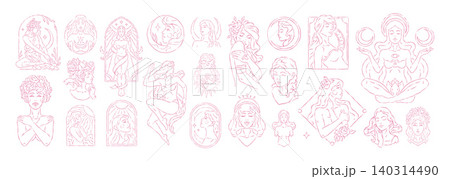 A Whimsical Vector Illustration Banner Set Of Mystic Goddess And Celestial Woman Icons A Whimsical Vector Illustration Banner Set Of Mystic Goddess And Celestial Woman Icons 140314490
