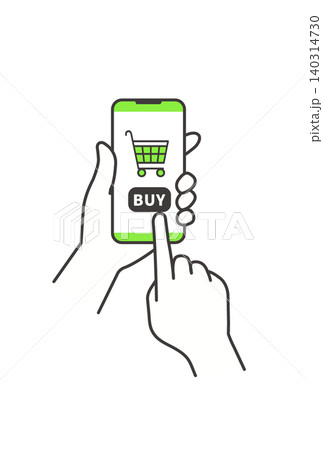 スマホでのネットショッピング購入画面と操作する手(オンライン通販・EC・ベクター素材) スマホでのネットショッピング購入画面と操作する手(オンライン通販・EC・ベクター素材) 140314730