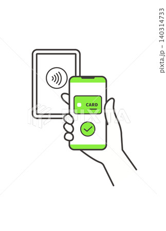 スマホのカード画面を非接触リーダーにかざす手(タッチ決済・モバイル財布・ベクター素材) スマホのカード画面を非接触リーダーにかざす手(タッチ決済・モバイル財布・ベクター素材) 140314733