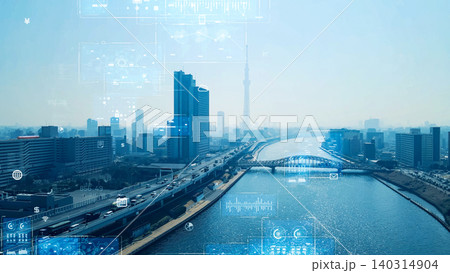 現代都市とデジタルテクノロジー ドローン空撮 現代都市とデジタルテクノロジー ドローン空撮 140314904