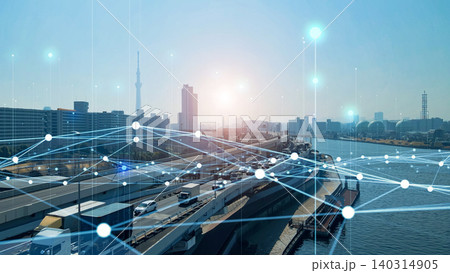 現代都市と通信ネットワーク ドローン空撮 現代都市と通信ネットワーク ドローン空撮 140314905