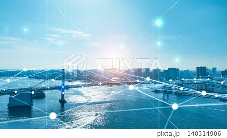 現代都市と通信ネットワーク ドローン空撮 現代都市と通信ネットワーク ドローン空撮 140314906
