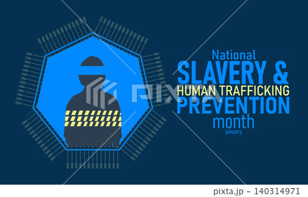 National Slavery and Human Trafficking Prevention Month Poster Banner and Background Design Template with Awareness Ribbon Silhouette and Support Message for Human Rights Protection Safety Advocacy 140314971